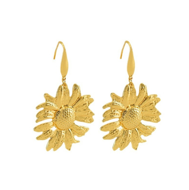 1 Pair Simple Style Flower Stainless Steel 18K Gold Plated Drop Earrings display picture 5
