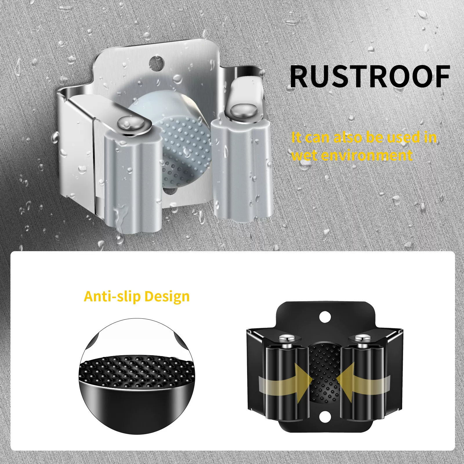 temu跨境拖把夹不锈钢免打孔拖把架拖布扫把收纳工具夹壁挂式卫浴
