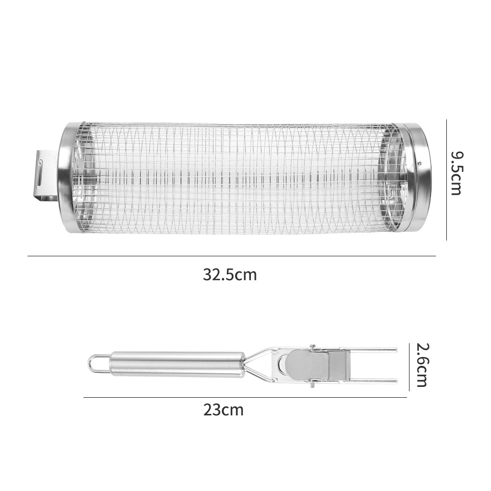 Barbacoa jaula Barbacoas Acero inoxidable laminado tubo barbacoa red ahumado barbacoa ronda Amazon parrilla cesta de hornear