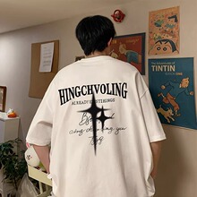 纯棉短袖t恤男夏季美式高街潮牌重磅vintage体恤潮流oversize半袖