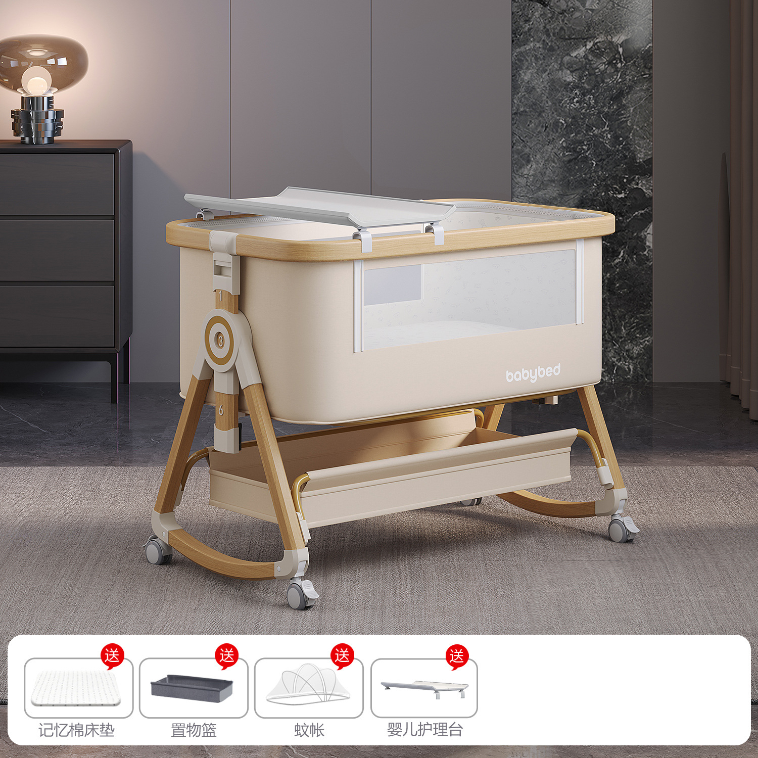 Cama para bebés, cama de empalme grande, cama móvil y plegable portátil, cama de cuna para bebés ajustable, cama BB anti derramamiento de leche image 24