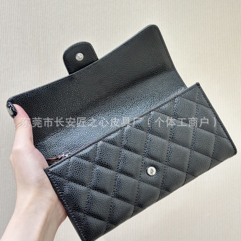 Xiaoxiangfeng CF フリップウォレット キャビアクラッチバッグ ロング携帯電話小銭入れ 本牛革 クレジットカードホルダー ダイヤモンド