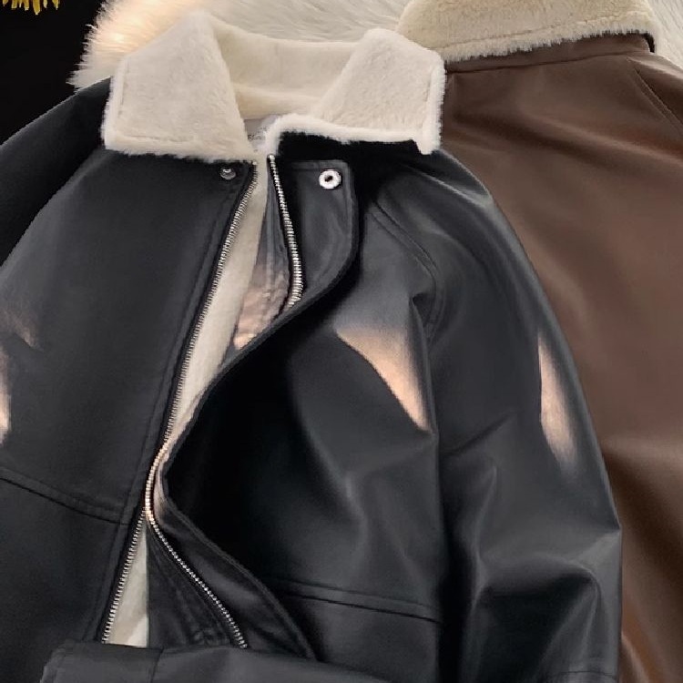 翻领皮衣棉服外套女冬季加绒加厚棉衣美式高街vibe飞行员夹克棉袄|undefined