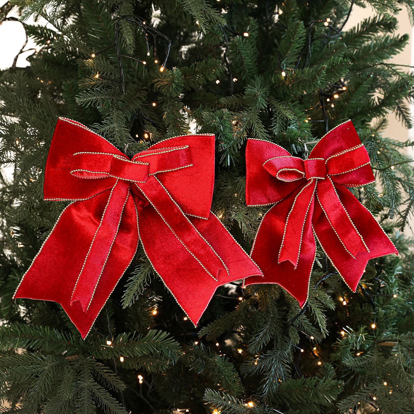 Tela transfronteriza arco rojo de Navidad doble capa de terciopelo alto árbol de Navidad colgante decoración decoración accesorios