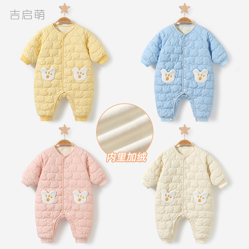 Baby camiseta de invierno otoño ropa de recién nacidos para hombres y mujeres intercalado de algodón grueso y veludo 0 salir en marzo ropa de invierno bebé image 1