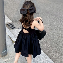 女童連衣裙2024夏裝女童裙子氣質露背交叉沙灘吊帶裙小心機背心裙