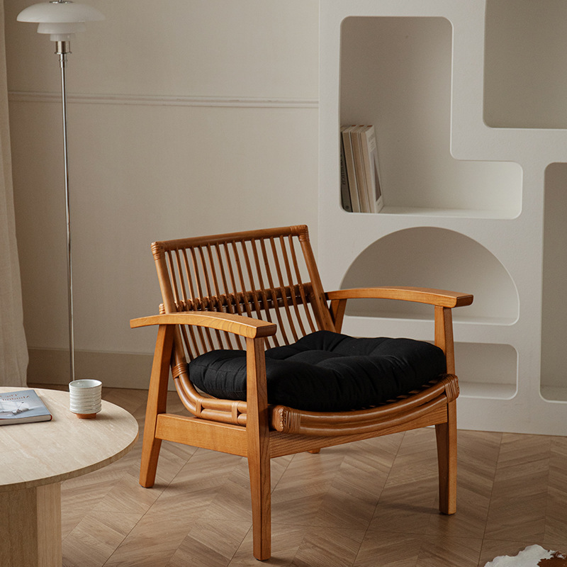 Medieval Solid Wood Rattan Leisure Chair Wabi-Sabi Style Retro Single Sofa Chair Living Room Balcony Tea Table Chair B&B Lounge Chair