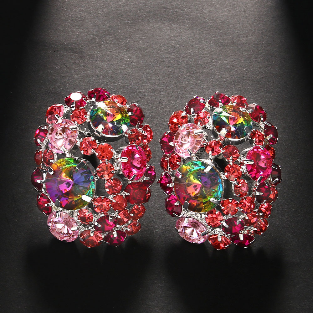 AliExpress caliente completo diamante grande redondo clip de la oreja exagerada rhinestone pendientes etapa accesorios pendientes