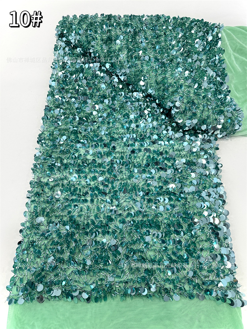 Inventario de malla elástica bordado de sequillas modelo de baile de moda cena vestido de moda tela de ropa