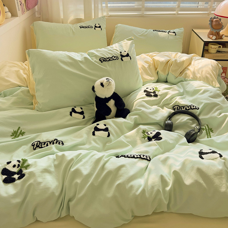 매우 부드러운 워싱 면 수건 자수-Cuizhu Panda