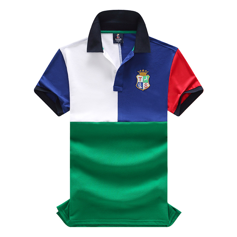 Algodón suelto tamaño europeo bordado marca de moda contraste color polo camiseta de manga corta de los hombres tendencia personalidad contraste color comercio exterior nuevo