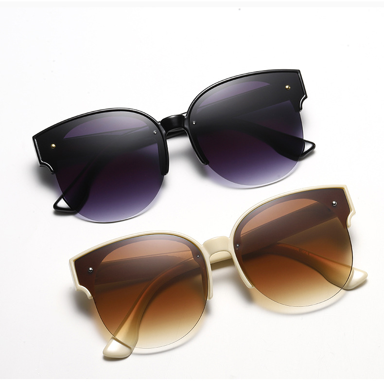 Fashion Style Black Color Fashion Gradient Color PC UV400 Protection Round Frame Half Frame Women's Sunglasses