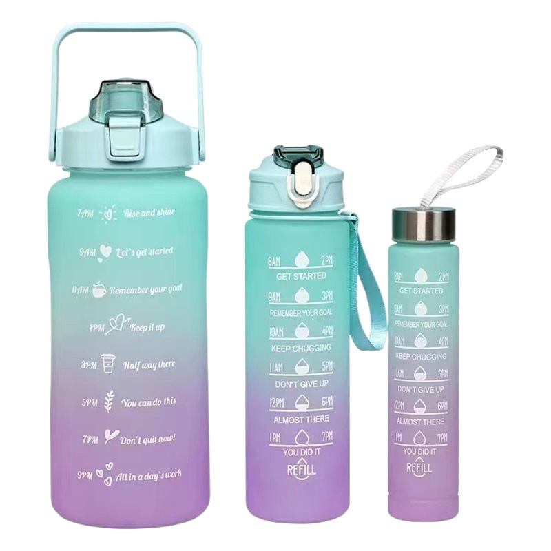 Transfronteriza caliente en stock gradiente de color de tres conjuntos de taza de gran capacidad de espacio Copa de paja botella de agua esmerilado deportes botella de agua portátil