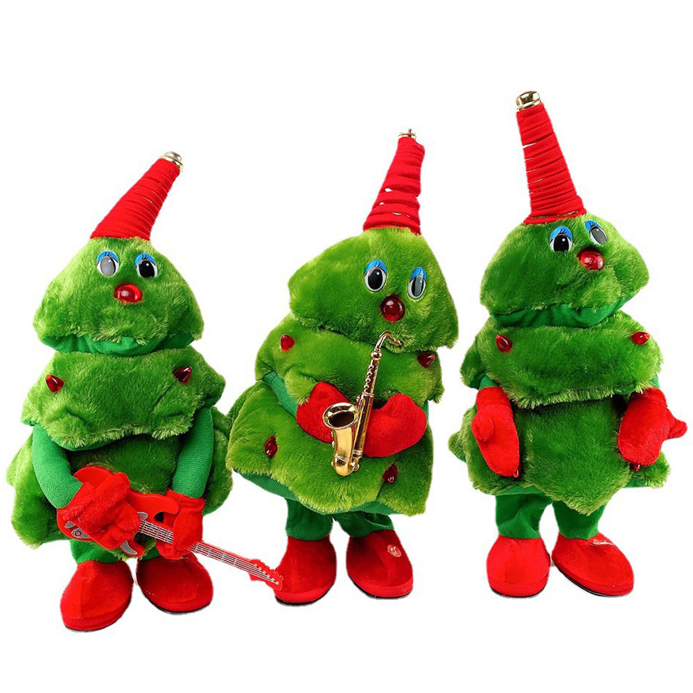 Juguetes de Navidad transfronterizos eléctricos cantando y bailando árbol de Navidad Papá Noel juguetes de peluche regalos de Navidad