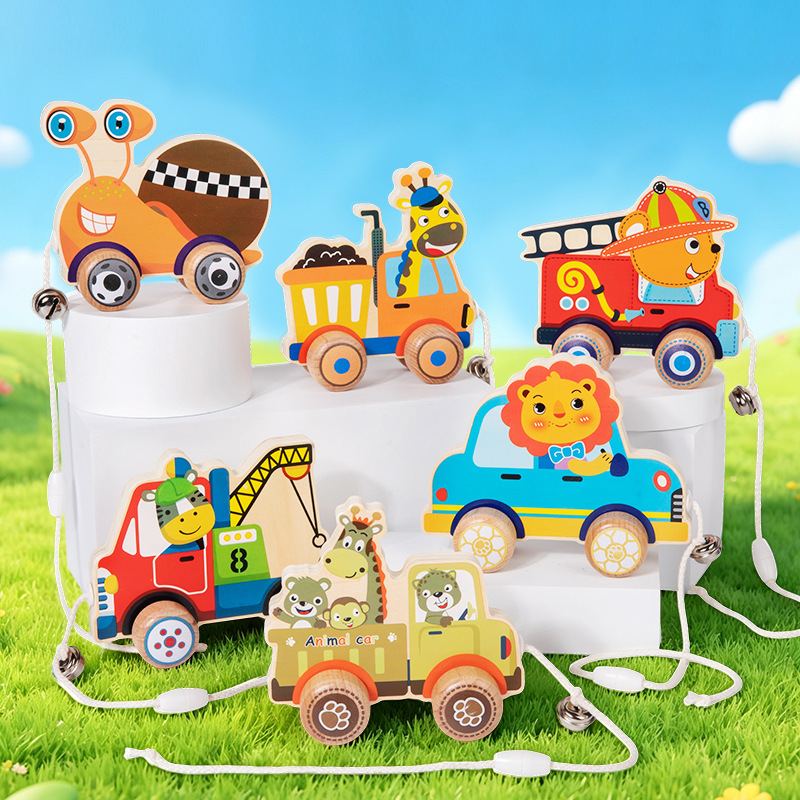 Niño pequeño para niños arrastre juguete Pull-and-play trolley imagen de dibujos animados cocodrilo cachorro madera Pull-Line Walker