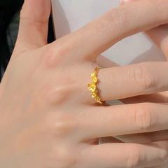 Gentle and Elegant Flower Ring for Women, Gold Finger Ring with Openable Adjustment, Suitable for Index Finger, Simple and Minimalist Design