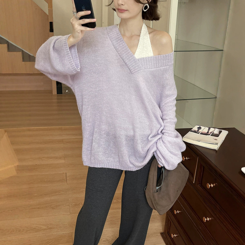 [No Returns or Exchanges] Autumn French-Style Double-Layer Mohair V-Neck Versatile Commuting Wool Sweater Za6360