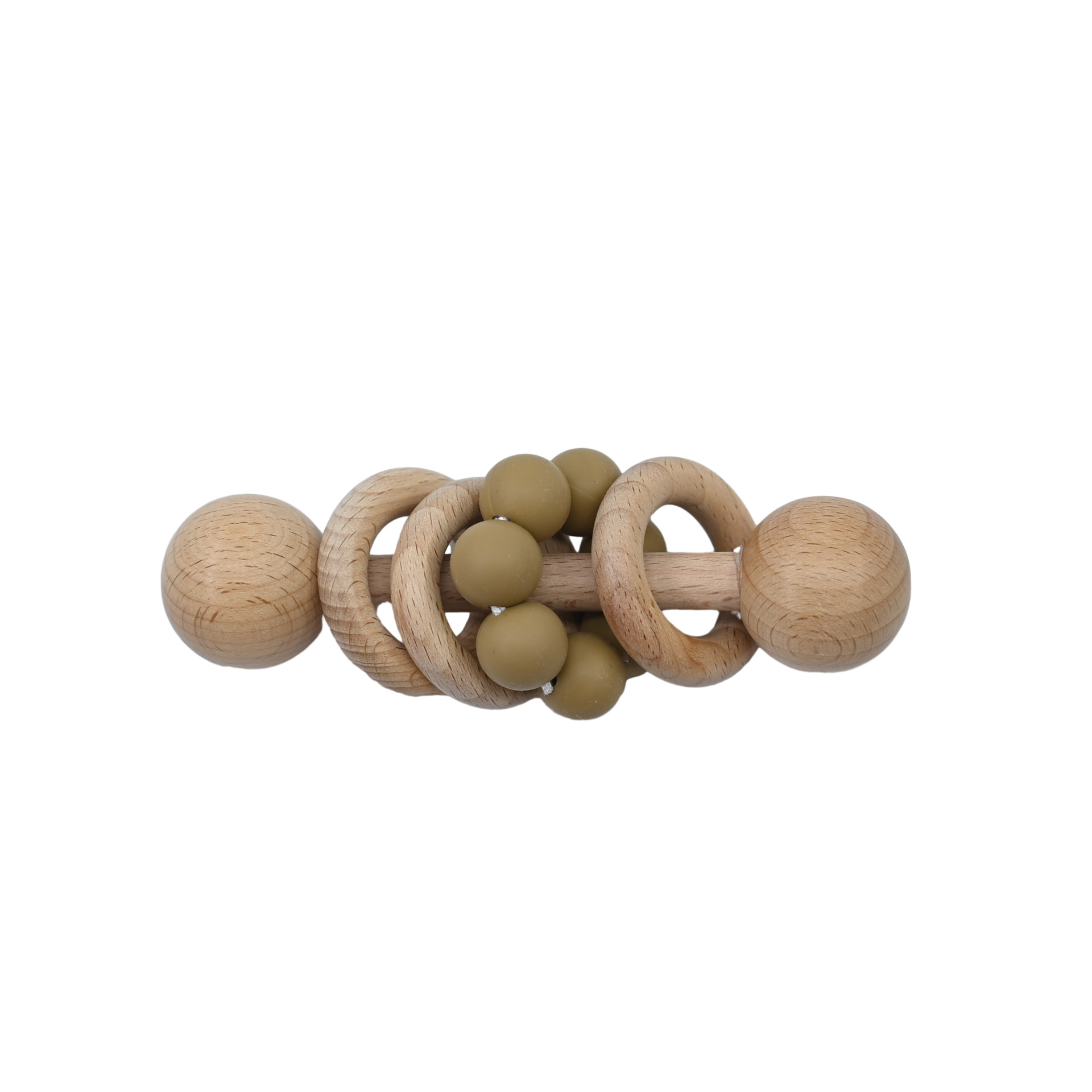Animal de madera hecha a mano campana bebé puede roer madera silicona perlas de madera campana de mano juguete tranquilizador