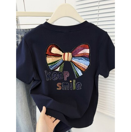 2025 Summer New Front and Back Fun Butterfly Printed Short-sleeved T-shirt Small Slim Look All-match Top Ins