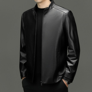 BG-H18001 Spring and Autumn Haining Men's Sheepskin Genuine Leather Men's Vertical Collar Slim Casual Jacket