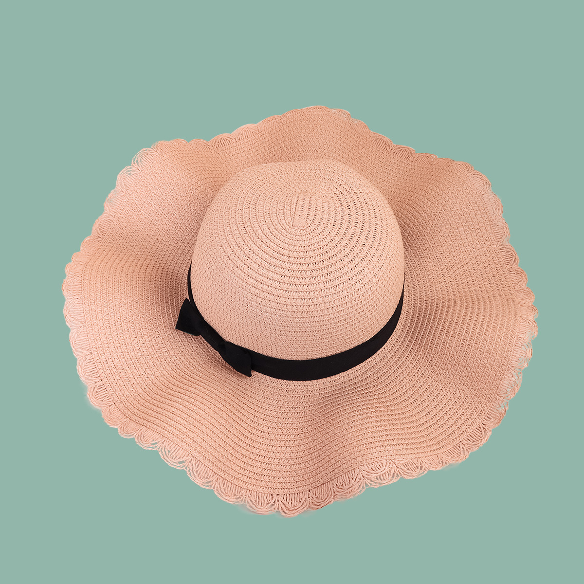 Korean Fashion Bowknot Wave Side Shade Straw Hat display picture 5