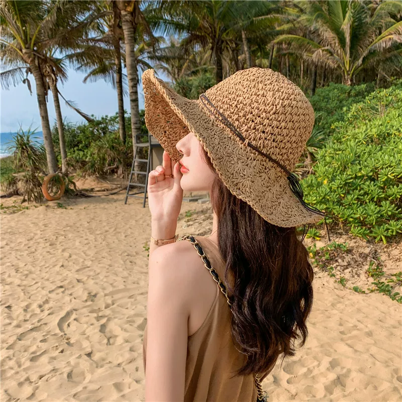 2020 new summer Lafite Straw Hat Female Freshy Fresh Sun Hat is a hollowed out of the beach hat