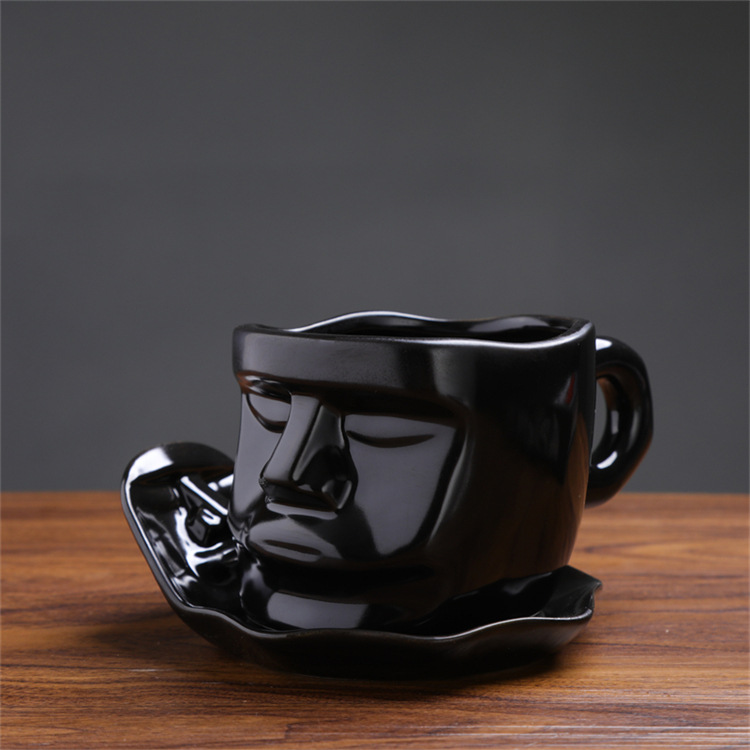 Face Sculpture Coffee Mug, Artistic Ceramic Face-to-face Cup_voghion.com