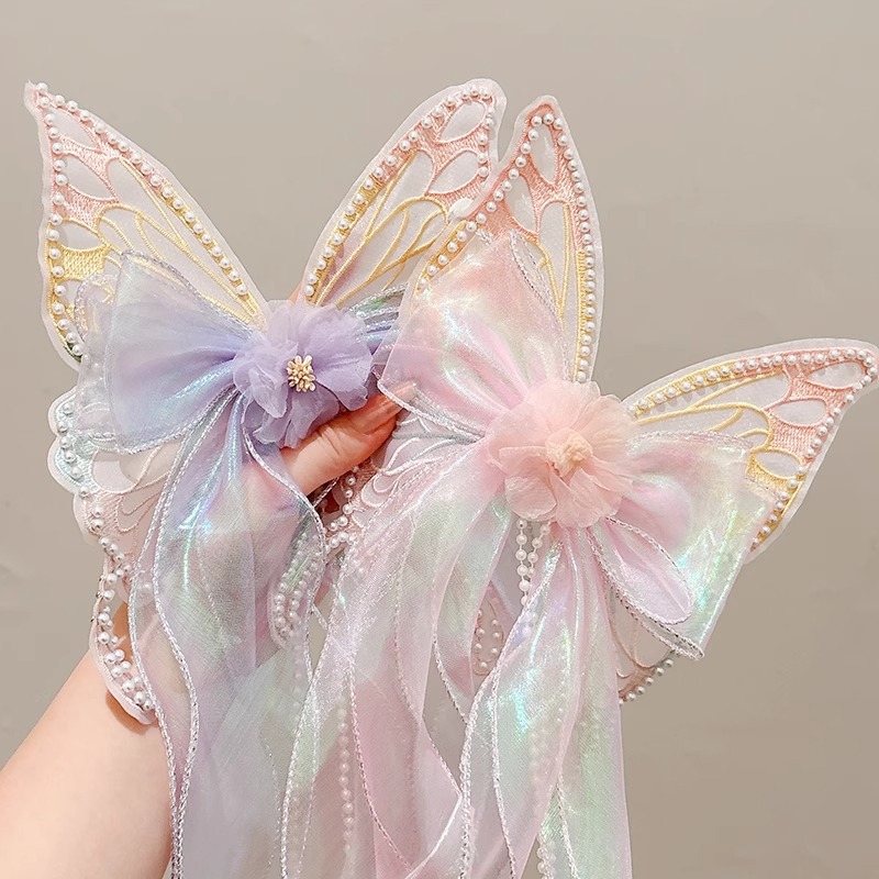 Niños gradiente mariposa clip para el cabello de la mujer super hadas arco clip superior niñas cráneo posterior clip de correa clip para el cabello