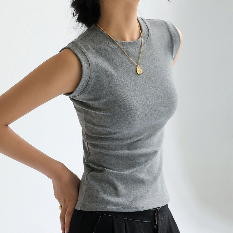 New Style Camisole Women's Summer Slim-Fitting Inner Wear Covering Side Breasts Threaded Sleeveless Bottoming Slimming Top Can Be Worn Outside