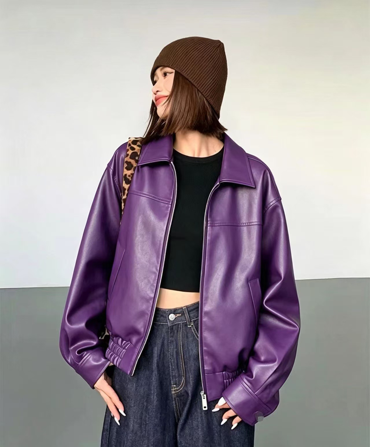 Biker Leather Jacket PU Purple
