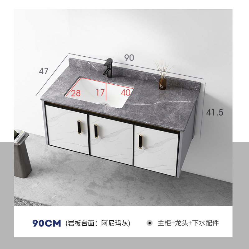 Blanco 90 tres puertas con placa de roca blanca + grifo