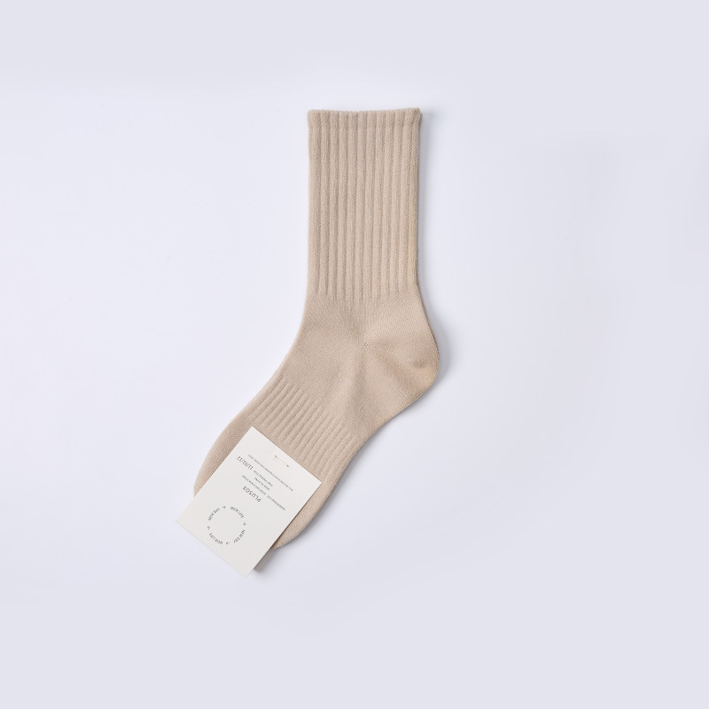 Plusox calcetines marrones calcetines de media pantorrilla de mujer Primavera, Otoño e Invierno calcetines japoneses retro hilo grueso pila ins moda