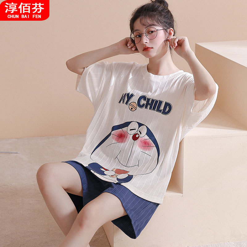 Pajamas ladies summer short sleeve shorts 2022 new summer suit thin spring and autumn plus size home clothing wholesale Pajamas ladies summer short sleeve shorts 2022 new summer suit thin spring and autumn plus size home clothing wholesale