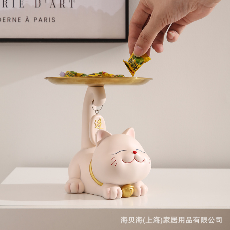 창조적 인 귀여운 쿠션 고양이 트레이 현관 보관 장식품 와인 캐비닛 새해 홈 거실 TV 캐비닛 장식
