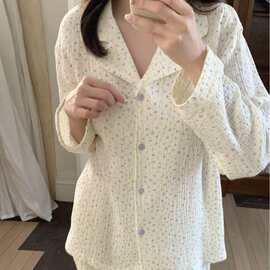 韩国ins女士新品韩系田园小碎花宽松大码双层棉纱家居服睡衣套装