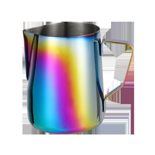 Stainless steel latte art cup, coffee tipped latte art pot, milk vat, milk foam cup, latte art vat, embossed, thickened artifact with lid