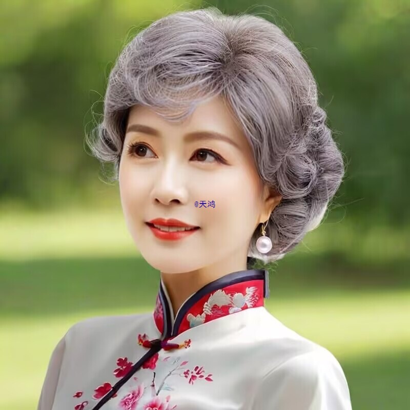 Middle-Aged and Elderly Ladies Wear White Wigs for Men and Women with Short Curly Hair for Performance and Grandma Props for Comedy