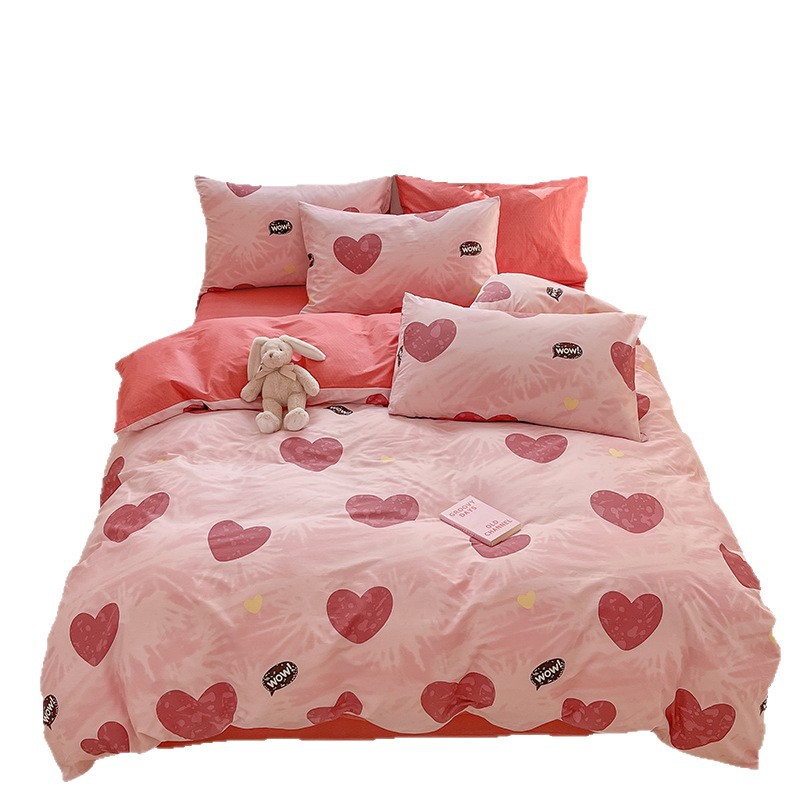 Cuerpo de algodón de cuatro piezas de amor, cama de cama, cama de cama, dormitorio de estudiantes, ropa de cama de tres piezas.