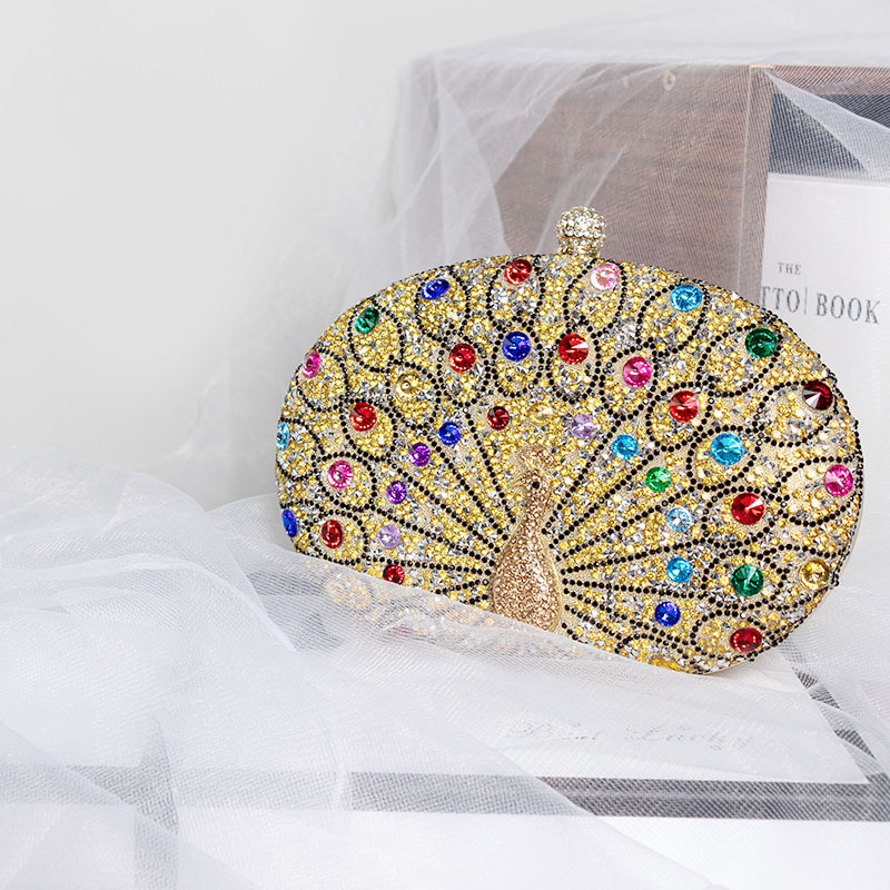 Nueva bolsa de cena acrílica de diamante de pavón europeo transfronterizo de estilo americano de fiesta de alto nivel bolso de cena nicho bolso de mano