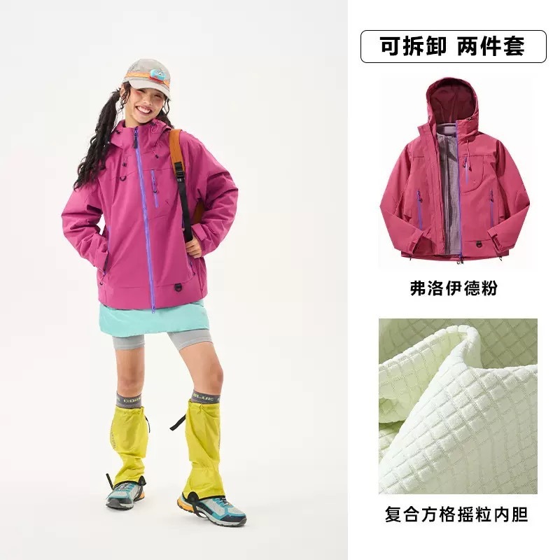Kongshanyu アウトドアジャケット女性の秋と冬ハードシェル防風防水スリーインワンジャケットフード付き登山ジャケット男性 25|undefined
