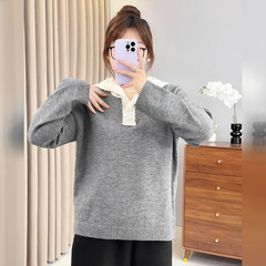子元25年秋季新款200斤胖mm大码女装上衣时尚蕾丝连帽针织衫F581