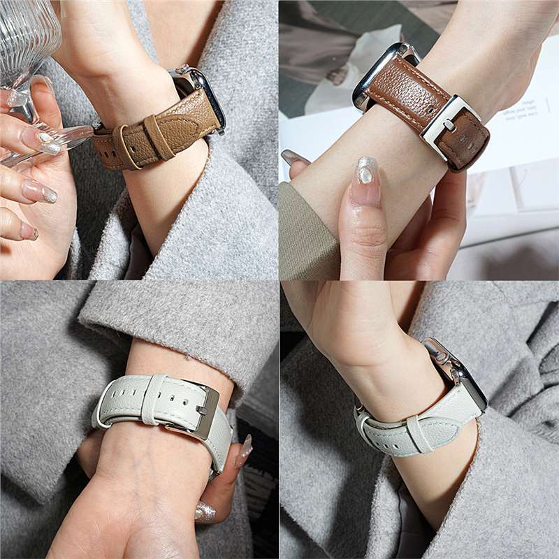 For Apple applewatch Leather Litchi Pattern Huawei Men's and Women's S9 Watch Strap Retro Iwatch Strap