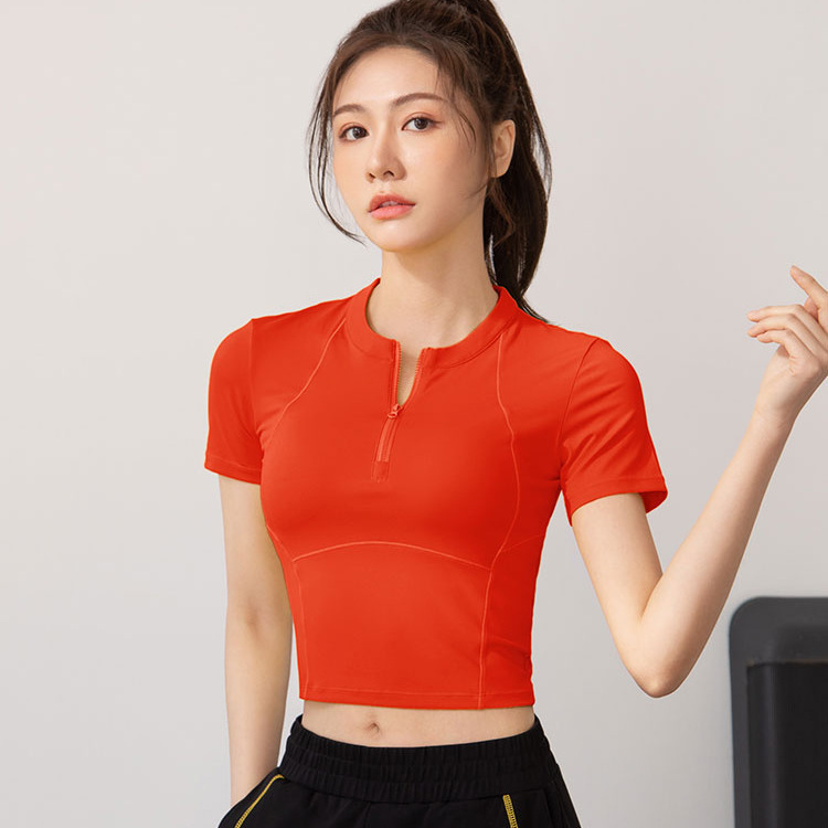 Summer Thin Half Zip Fitness Clothes Women's Running Quick-drying Clothes Sports Short-sleeved T-shirt Tight Yoga Top