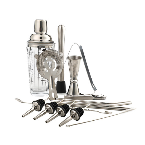 Stainless steel cocktail shaker bar cocktail glass 400ml glass shaker cup set milk tea tools cocktail shaker 5-piece set