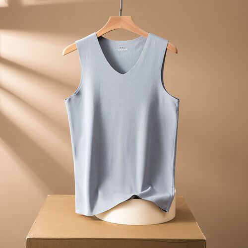 Men's seamless thermal vest double-sided German velvet plus velvet thickening large size slim fit V-neck wide shoulder base autumn and winter thin style