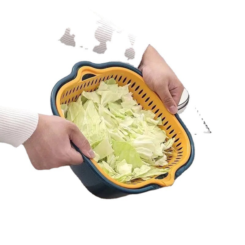 家庭用台所野菜果物洗浄二重厚い水たまりかご六点セットプラスチック角型水漏れ野菜かご|undefined