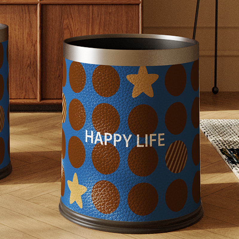 Leather Trash Can Cute Home Living Room Kitchen Large Capacity Kidsren's Room Bedroom Ins Style High-Looking Sanitary Bucket