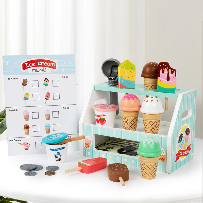 子供の木製シミュレーションままごとアイスクリーム小型アイスクリームマシンスナックショップベビーロールプレイキッチンおもちゃ|undefined