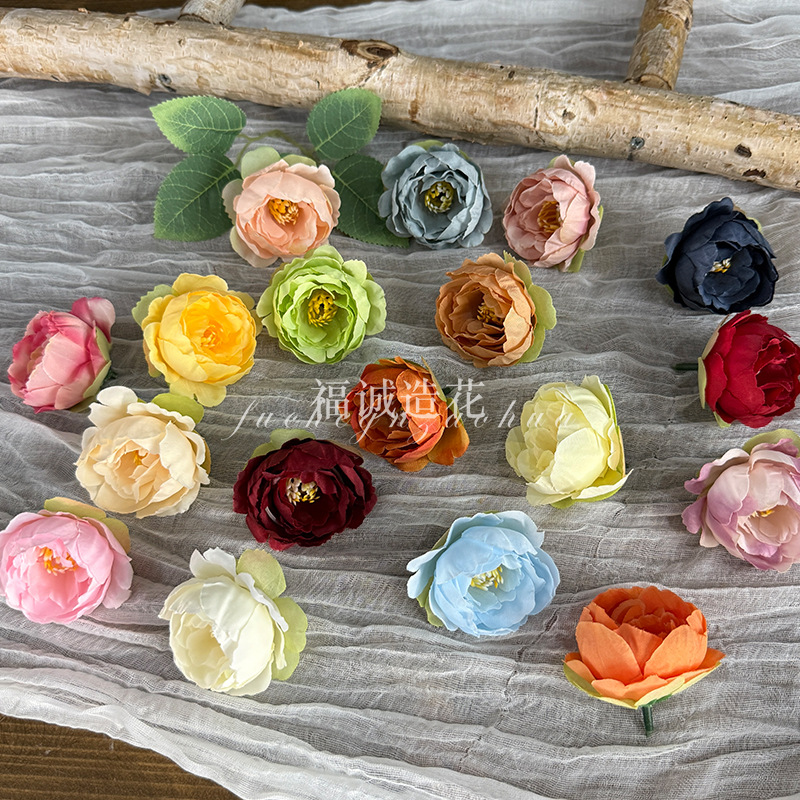 Artificial Flower Exquisite Peony Flower Head DIY Decorative Flower Hairpin Flower Hand Prop Fake Flower Cross-Border Export Peony Fake Flower