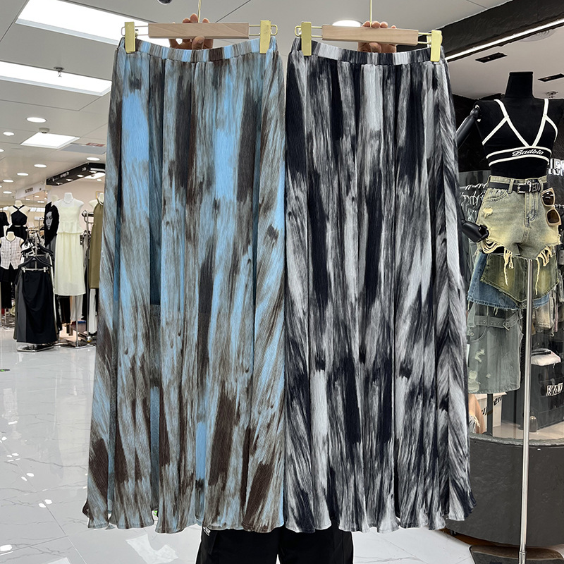 Cross-Border Summer 2025 New Retro Tie-Dye Fashion Skirt Women's High-End Elegant A-Line Draped Long Skirt